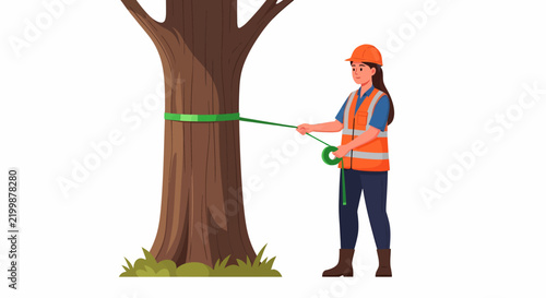 Bild auf Leinwand Female Tree Assessor Measuring Trunk with Circumference Tape