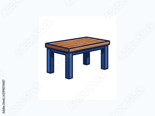 Wooden Desk With Rectangular Wood Grain Tabletop And Dark Blue Legs Shown In Three Quarter View For Home Office, Workspace, And Modern Furniture Design Vector Illustration
