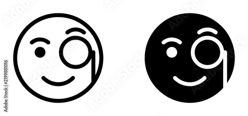 Monocle Emoji Icons, Gentleman Face Symbols, Sophisticated Smiley Emoticon Set, Black and White Vector Graphics