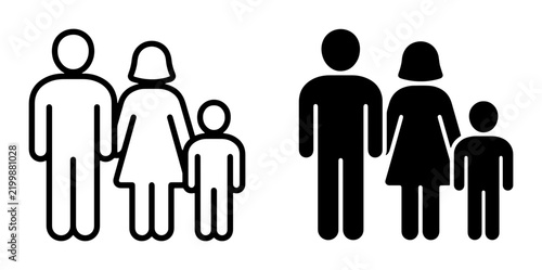 Family Icons, Parent and Child Silhouettes, Simple Vector Figures Representing Household Unity and Relationships