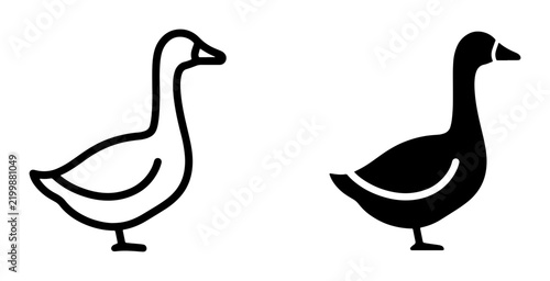 Simple Goose Icons, Outline and Silhouette Vector Graphics, Farm Animal and Bird Symbols for Nature and Wildlife Designs
