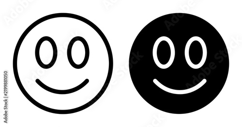 Two Smiley Face Icons, Black and White, Simple Line Art and Solid Fill, Expressing Happiness and Positivity for Graphic Design Projects
