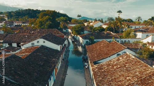 Aerial view of the flooded streets of the colonial town of Paraty, Brazil