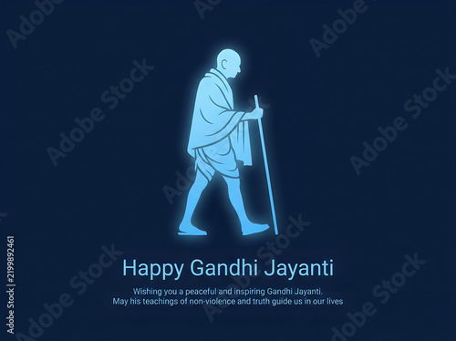 Mahatma gandhi walking with a wooden stick for gandhi jayanti celebration illustration