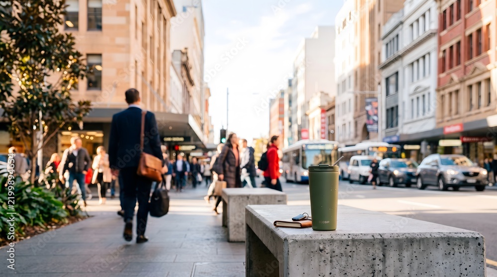 Fototapeta premium Commuters walking on a busy city street in Sydney during the afternoon.
