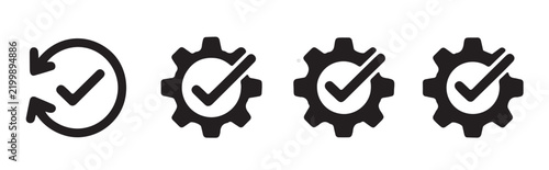 History log and gear checkmark black vector icons designed for software configuration and system updates tracking.