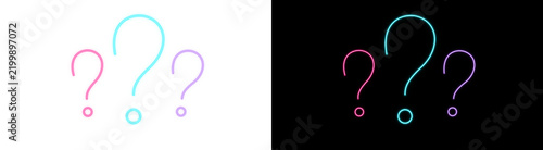 Fotografie Neon question mark symbols in vibrant colors set against plain white and deep bl