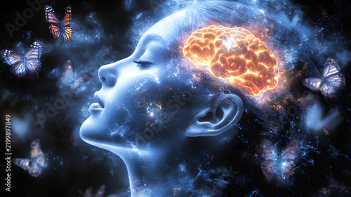 Abstract human brain glowing intelligence concept 