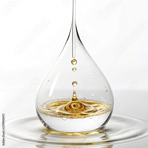 Single clean perfect golden drop drip splash water 