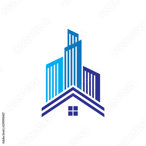 Minimalist Blue Skyscraper Building Logo Icon