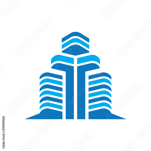 Minimalist Blue Skyscraper Building Logo Icon