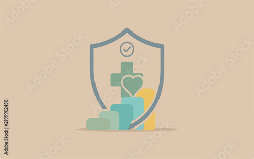 Medical shield with heart and bar chart growth