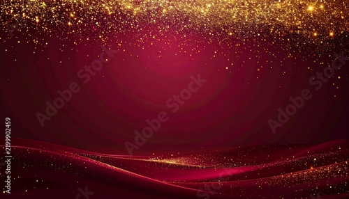 Rich Burgundy Background with Fine Warm Gold Glitter Drifting from the Upper Edge