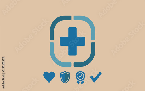 Medical cross in square frame with health
