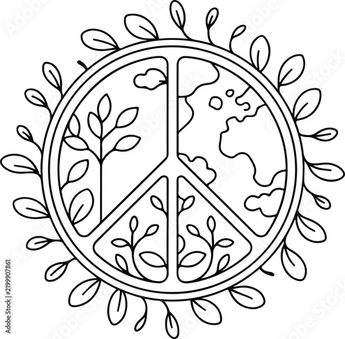 Eco Peace Earth Line Art Illustration