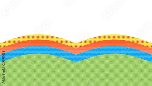 Memphis Style Abstract Frame with Curved Top, Layered dots, zigzag, triangles Patterns, Abstract-Themed Color Palette, on Transparent background