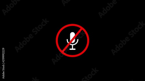 Minimalist Mute Microphone Icon with Red Slash Sign Isolated on Black Background...