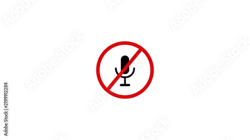 Minimalist Mute Microphone Icon with Red Slash Sign Isolated on white Background...