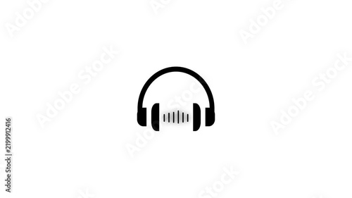 Minimalist black Headphone Icon with Sound Wave Equalizer Spectrum Isolated on white Background..