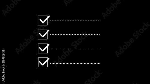 Minimalist Checklist Icon with Checked Box Marks and Dotted Lines Isolated on black Background...