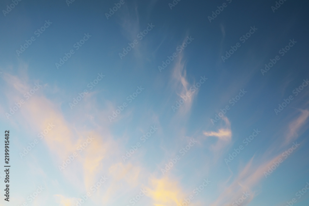 Obraz premium Summer blue sky cloud gradient light white background. Beauty clear cloudy in sunshine calm bright winter air bacground. Gloomy vivid cyan landscape in environment day horizon skyline view spring wind