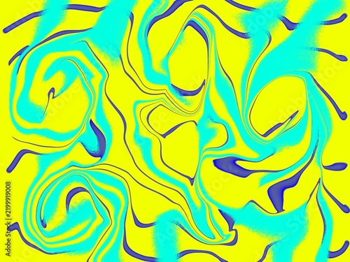 Obraz na plátně Bright yellow cyan liquid swirl patterns abstract digital art suitable for backgrounds, textures, posters, packaging, and digital art projects