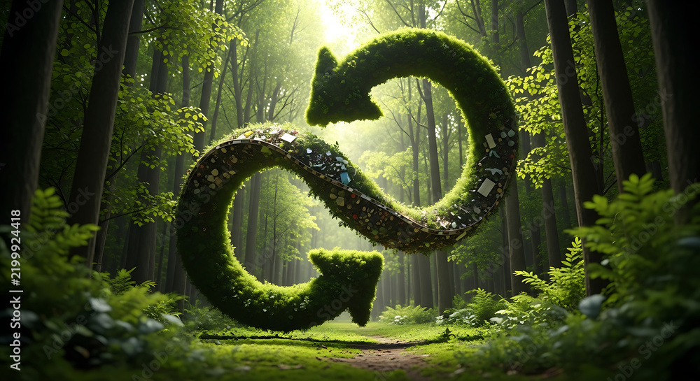 Obraz premium a circular economy concept with arrows forming a loop in a lush green forest