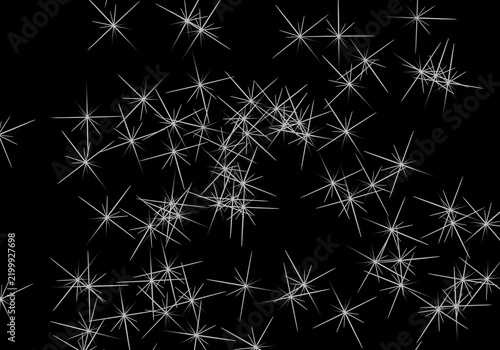 White star-shaped sparkles scattered randomly on a solid black background, texture glitter