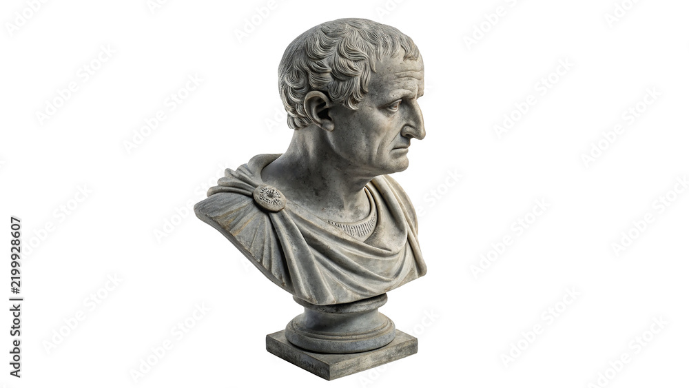 Fototapeta premium Ancient classical Greek philosopher stone marble bust statue isolated on transparent background.