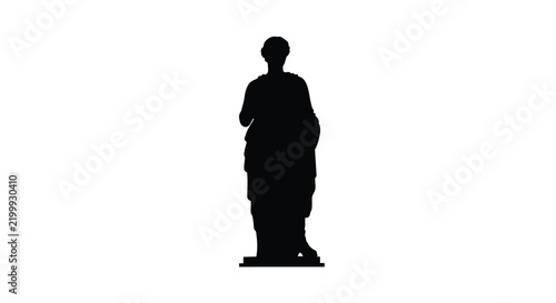 Statue of a person in classical attire is a black silhouette