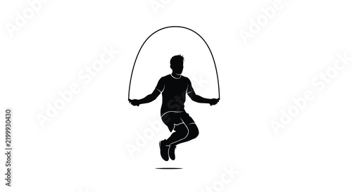 Person jumping rope in a black silhouette against a white background