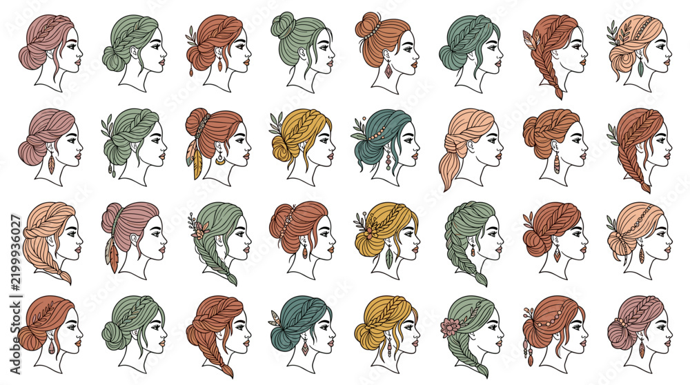 Obraz premium Vector Illustration of a Beautiful Young Woman in Side Profile View, Featuring Elegant Facial Features, Long Hair, and a Clean Minimalist Style for Fashion and Beauty Design