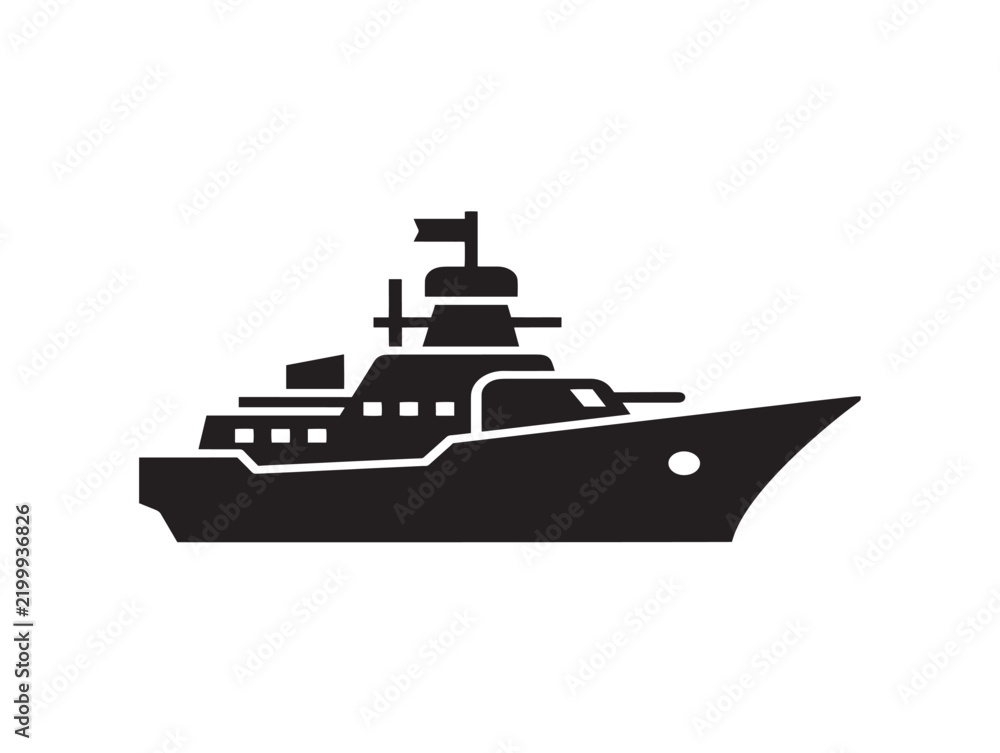 Fototapeta premium Modern naval warship silhouette icon for maritime and defense industry branding