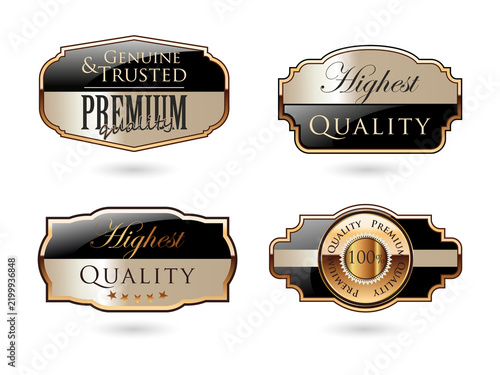 Set of gold and black labels isolated on a transparent background