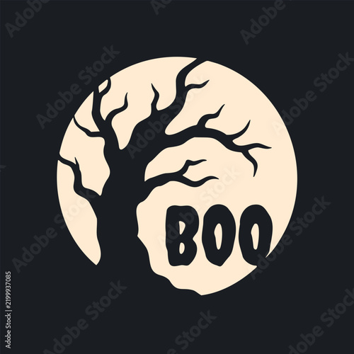 Halloween Boo Haunted Tree Skull Moon Spooky Vector Design