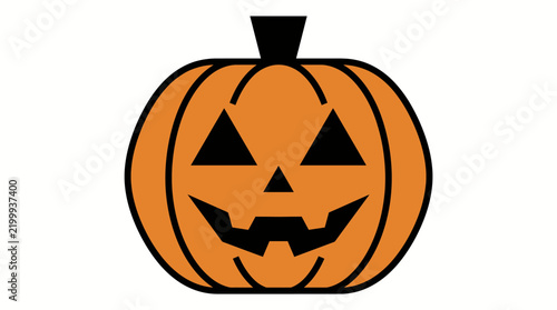Stylized orange halloween pumpkin with carved face and black stem