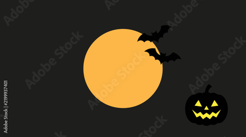 Full moon with bats and glowing jack-o-lantern silhouette halloween silhouette