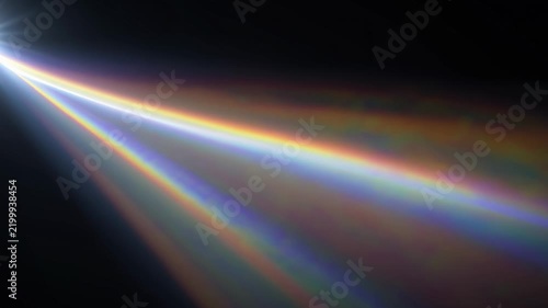 Soft rainbow prism rays moving across black seamless loop