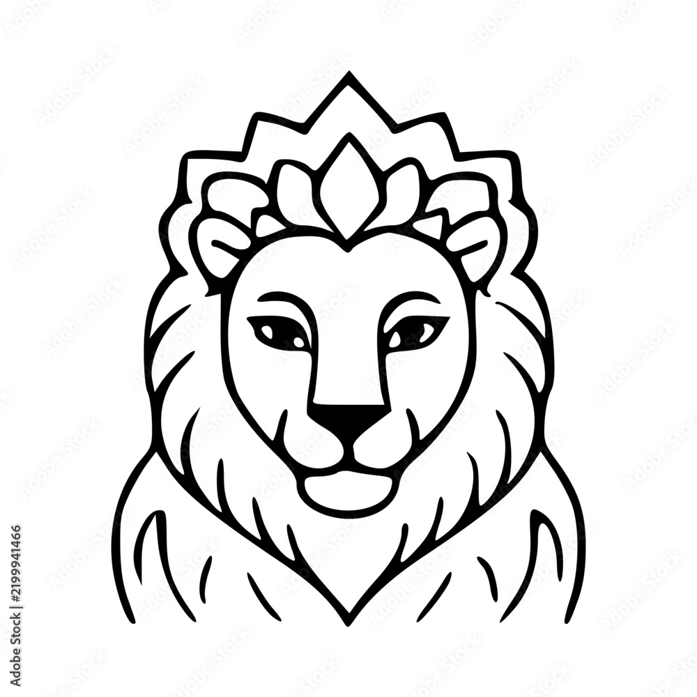 Fototapeta premium Minimalist line art lion head illustration with clean white background for branding and logo design