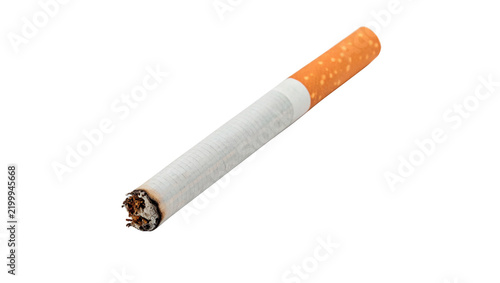 Stack of tobacco cigarettes with brown filters layout isolated on transparent background.