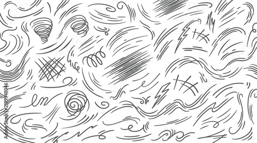 wind doodle vector elements set hand drawn airflow and weather symbols for design