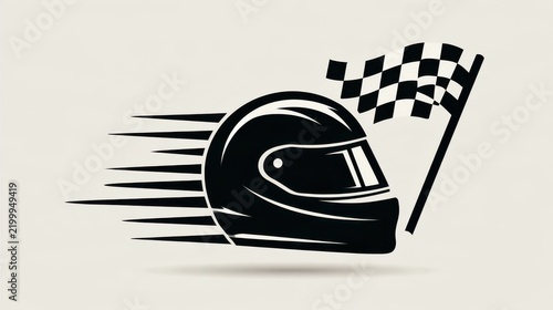 A stylized black racing helmet with speed lines and a checkered flag, symbolizing motorsport and victory.