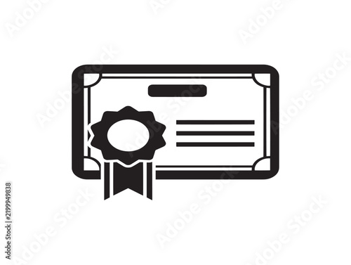 Certification badge icon with ribbon and document frame for awards and achievements