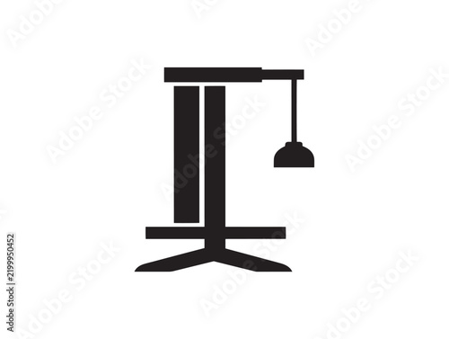 Minimalist industrial stand with pendant light for modern workspace or retail display
