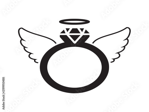 Angel halo icon featuring diamond ring with wings for jewelry branding and religious symbolism