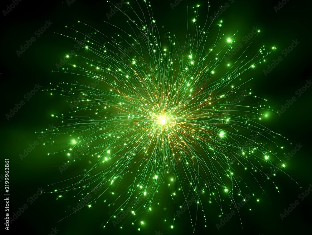 Fototapeta premium Luminous Green Particle Burst in Dark Space.