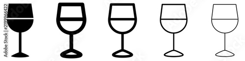 Wine glass mixed style vector icon set