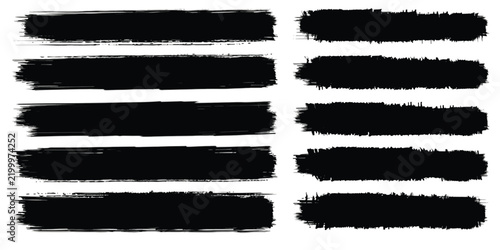 Ten black distressed ink brush strokes set with collection of ten horizontal ink paint marks with distressed grunge textures grunge design black lines horizontal bars design elements artistic mar