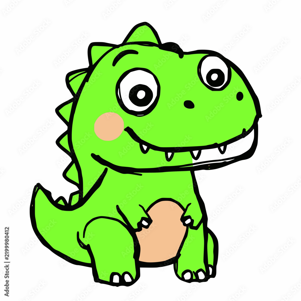 Obraz premium Cute Green Dinosaur Scribble Vector Illustration