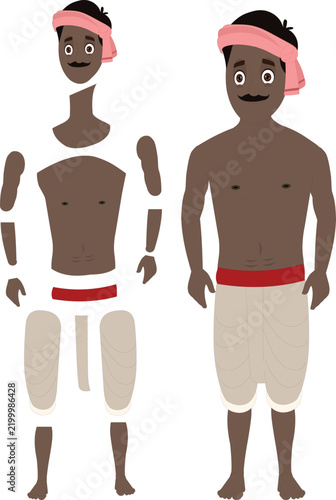 Traditional Indian male character with isolated head torso arms hands legs and clothing pieces for vector character design